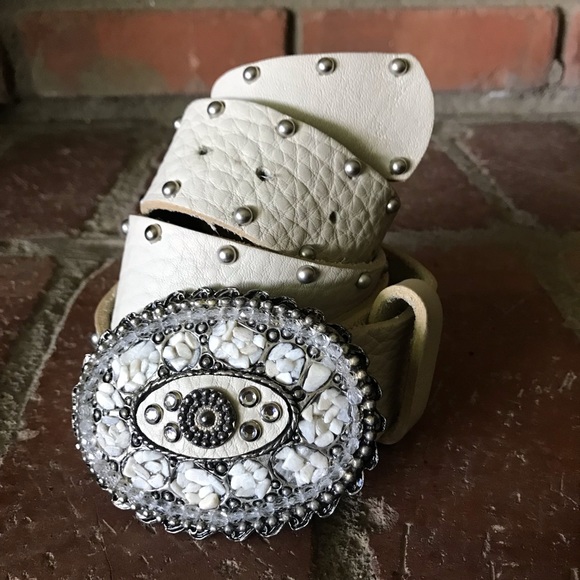 LeatherRock Accessories - LeatherRock Ivory Leather Studded Belt